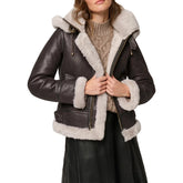 Leather Aviator Brown Shearling Jacket For Women